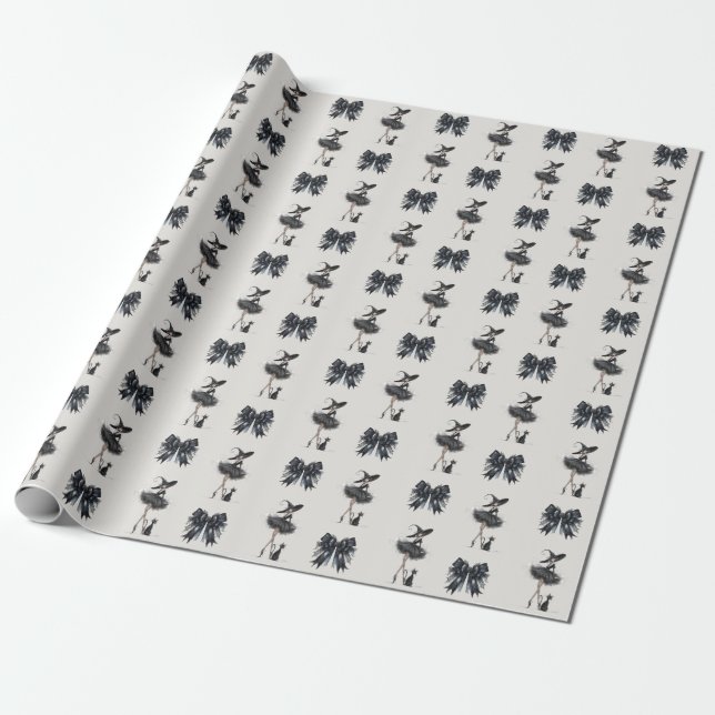 Merry Witchmas Deluxe  – Gothic Witch & Ribbon Wrapping Paper (Unrolled)