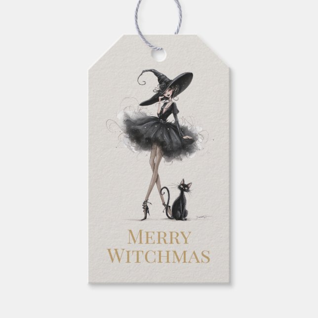 Merry Witchmas – Playful Gothic Witch Gift Tag (Front)