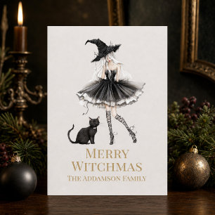 Merry Witchmas Playful Witch Custom Holiday Card