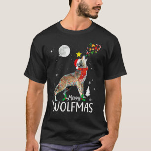 Merry Wolfmas Christmas Funny Wolf Santa Hat Wolv T-Shirt