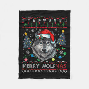 Merry Wolfmas Merry Christmas Wolf Ugly Sweater Fu Fleece Blanket