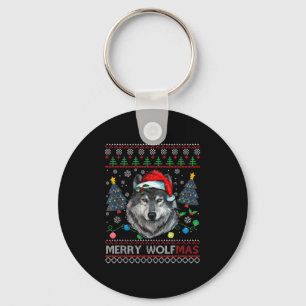 Merry Wolfmas Merry Christmas Wolf Ugly Sweater Fu Keychain