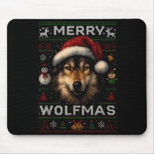 Merry Wolfmas Merry Christmas Wolf Ugly Sweater Fu Mouse Pad