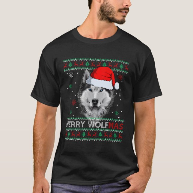 Merry Wolfmas Merry Wolf Ugly T-Shirt (Front)