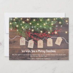 Merry Wood Pine and Berries Christmas Card