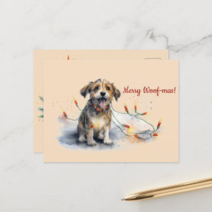 Merry Woof-mas Dog Lights Carte postale de Noël