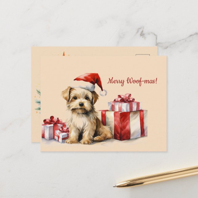 Merry Woof-mas Dog présente la carte postale de No (Devant/Arrière en situation)