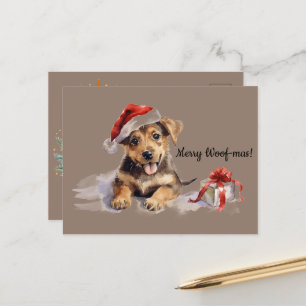 Merry Woof-mas Dog Presents Santa Hat Christmas  Postcard