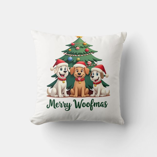 Merry Woofmas (2) Throw Pillow (Front)