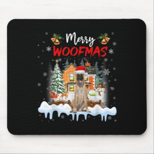 Merry Woofmas Belgian Shepherd Christmas Tree Dog  Mouse Pad