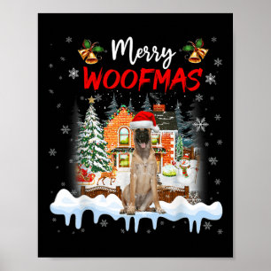 Merry Woofmas Belgian Shepherd Christmas Tree Dog  Poster