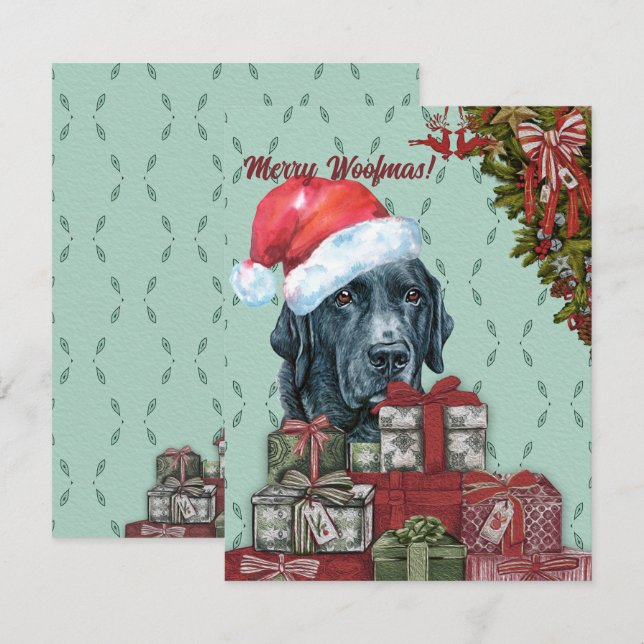 Merry Woofmas! Black labrador retriever Christmas Card (Front/Back)