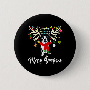 Merry Woofmas Boston Terrier Reindeer Christmas Do 2 Inch Round Button