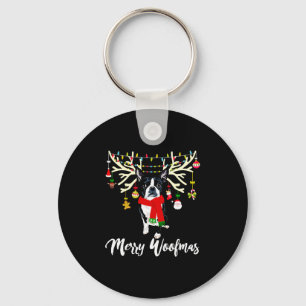 Merry Woofmas Boston Terrier Reindeer Christmas Do Keychain