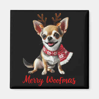 Merry Woofmas Chihuahua Dog Meme In Reindeer Antle Magnet