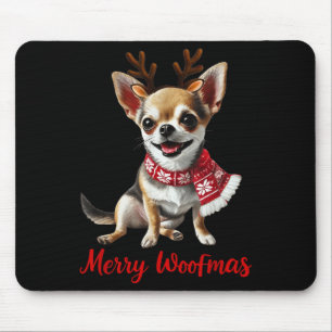 Merry Woofmas Chihuahua Dog Meme In Reindeer Antle Mouse Pad
