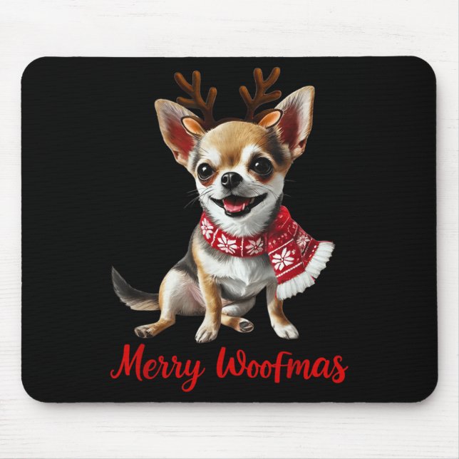 Merry Woofmas Chihuahua Dog Meme In Reindeer Antle Mouse Pad (Front)