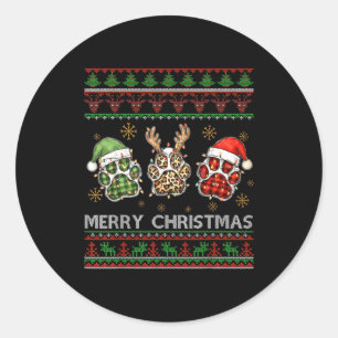Merry Woofmas Christmas Dog Paws Leopard Ugly Swea Classic Round Sticker