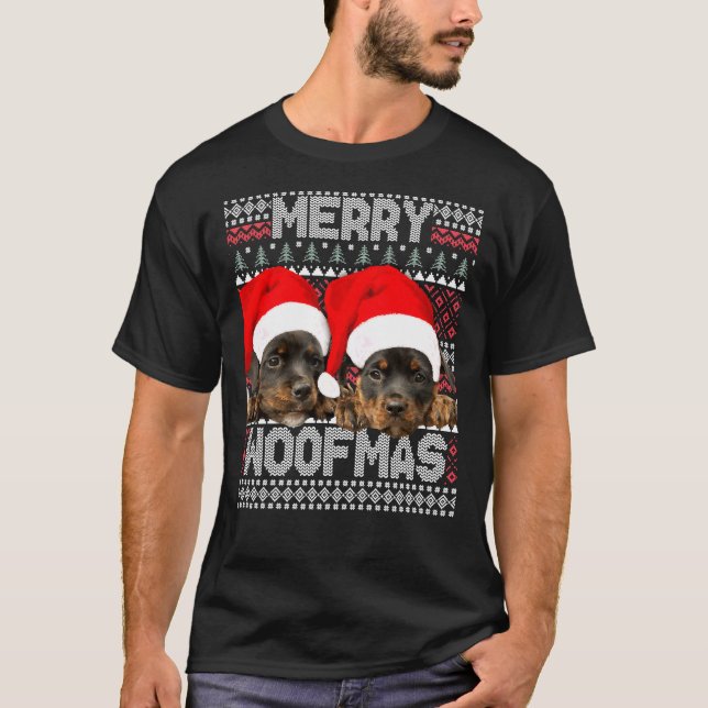 Merry Woofmas Cute Rottweiler Puppies With Santa H T-Shirt (Front)