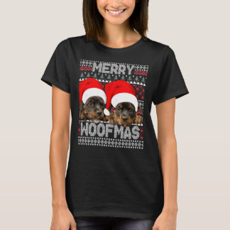 Merry Woofmas Cute Rottweiler Puppies With Santa H T-Shirt