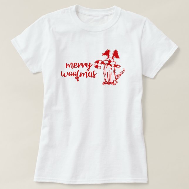 Merry Woofmas Dog Christmas T-Shirt (Design Front)