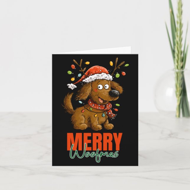 Merry Woofmas Dog Cute Christmas Lights Puppy Long Card (Front)