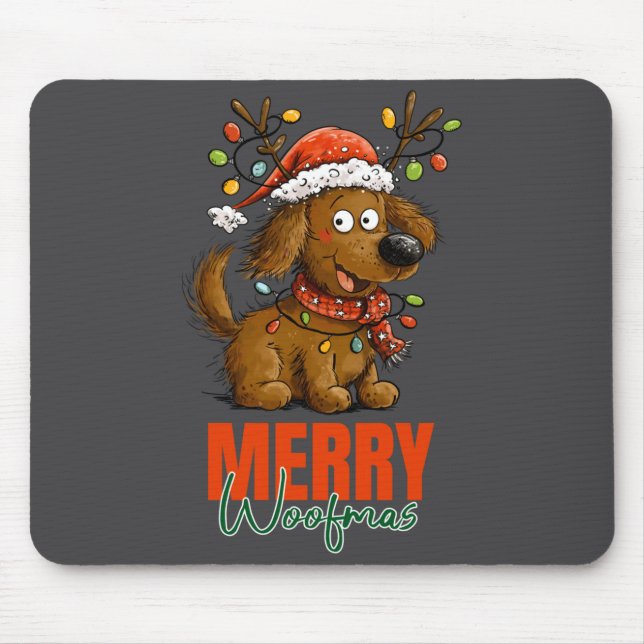 Merry Woofmas Dog Cute Christmas Lights Puppy Long Mouse Pad (Front)