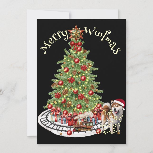 Merry Woofmas Dog Design- Akita Holiday Card (Front)