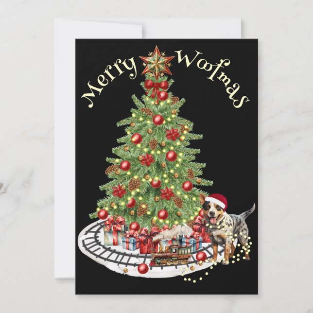 Merry Woofmas Dog Design- Australian Cattle Dog Holiday Card (Front)