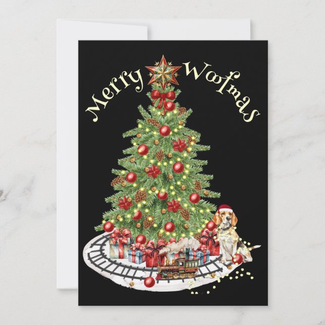 Merry Woofmas Dog Design- Beagle Holiday Card (Front)