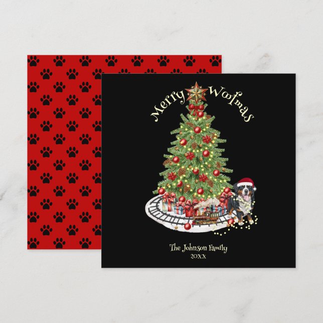 Merry Woofmas Dog Design- Bernese Mountain Dog Holiday Card (Front/Back)