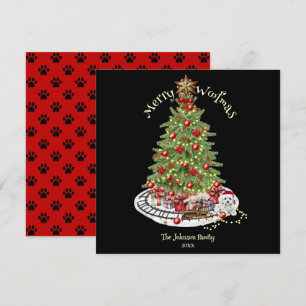Merry Woofmas Dog Design- Bichon Frise Holiday Card