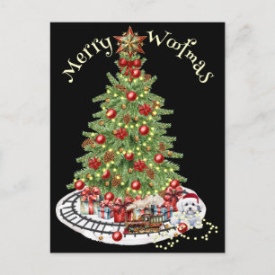 Merry Woofmas Dog Design- Bichon Frise Postcard