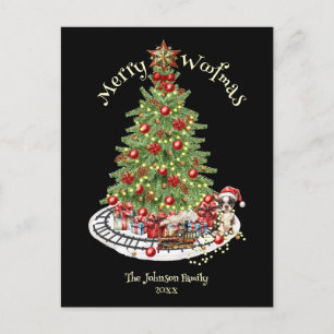 Merry Woofmas Dog Design- Boston Terrier Holiday Postcard