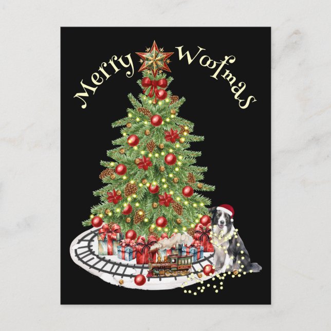 Merry Woofmas Dog Design- Collie Postcard (Front)