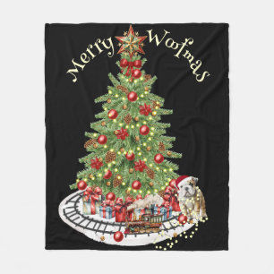 Merry Woofmas Dog Design- English Bulldog Fleece Blanket