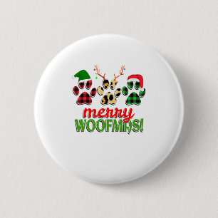 MERRY WOOFMAS Dog Paw Christmas Buffalo 2 Inch Round Button