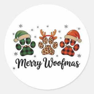 Merry Woofmas Dog Paw Christmas Cute Xmas Lights Classic Round Sticker