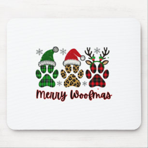Merry Woofmas Dog Plaid Animal Paw Print Christmas Mouse Pad