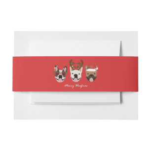 Merry Woofmas French Bulldogs Christmas Heads Invitation Belly Band