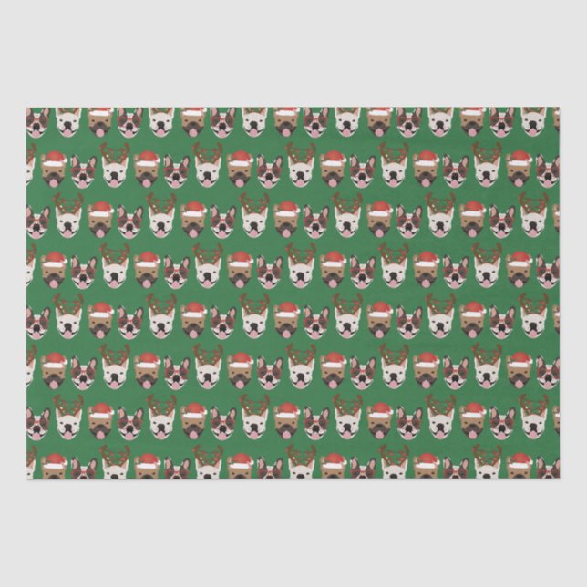 Merry Woofmas French Bulldogs Christmas Heads Tissue Paper (Front)