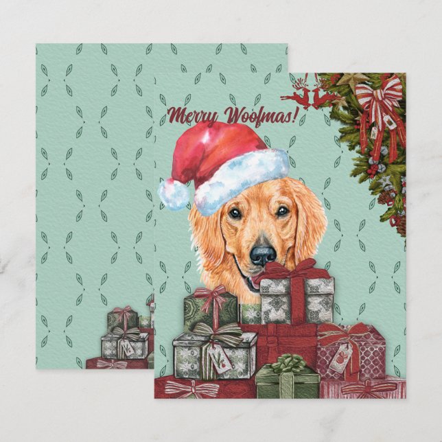 Merry Woofmas!Golden Retriever Santa Hat Christmas Card (Front/Back)