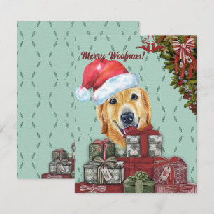 Merry Woofmas Golden Retriever Santa Hat Christmas Card