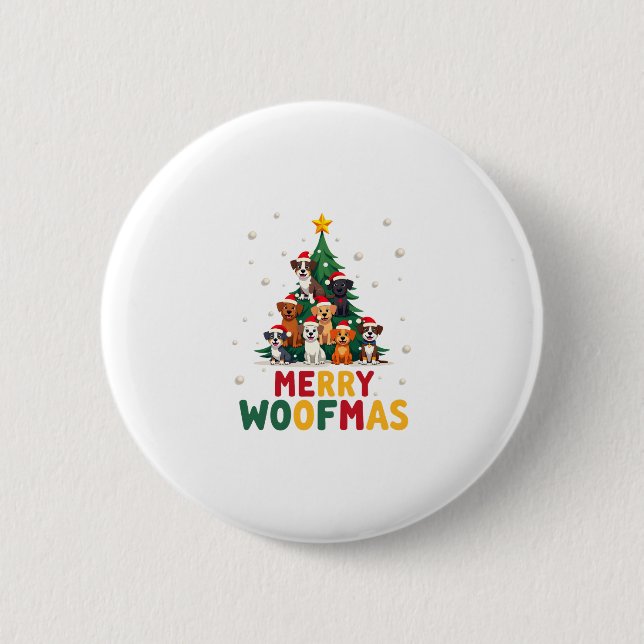 Merry Woofmas - Merry Christmas For Dog Lovers (1) 2 Inch Round Button (Front)