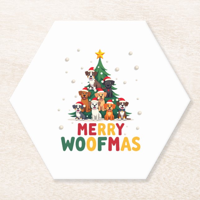 Merry Woofmas - Merry Christmas For Dog Lovers (1) Paper Coaster (Front)