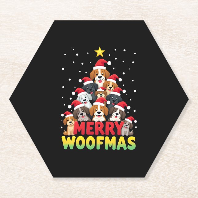 Merry Woofmas - Merry Christmas For Dog Lovers (1) Paper Coaster (Front)