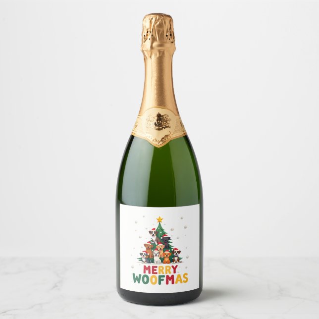 Merry Woofmas - Merry Christmas For Dog Lovers (1) Sparkling Wine Label (Front)