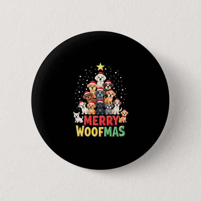 Merry Woofmas - Merry Christmas For Dog Lovers (2) 2 Inch Round Button (Front)