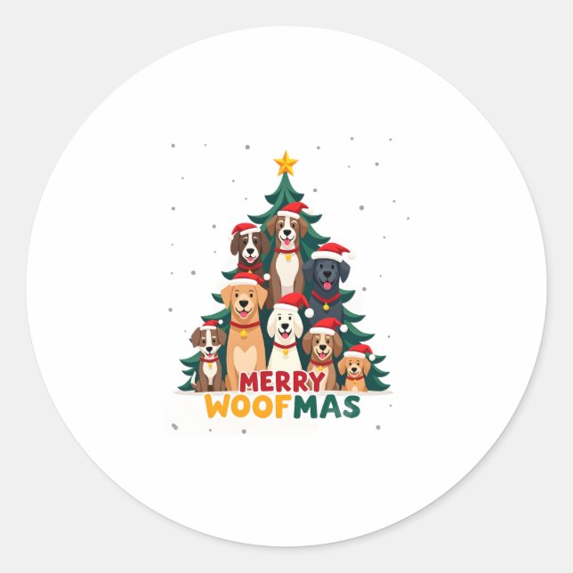 Merry Woofmas - Merry Christmas For Dog Lovers (2) Classic Round Sticker (Front)
