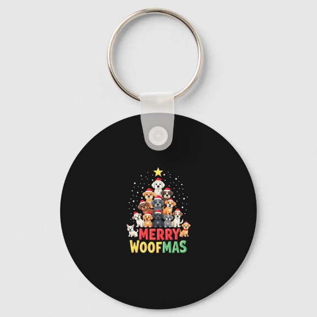 Merry Woofmas - Merry Christmas For Dog Lovers (2) Keychain (Front)